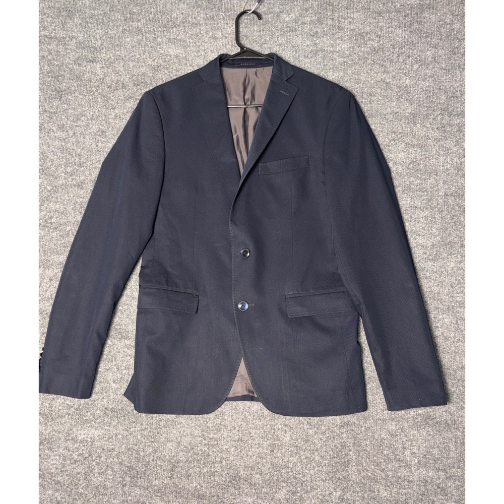 Zara Man Suit Blazer Jacket Men's 38 Navy Blue Two Button Slim Fit Professional